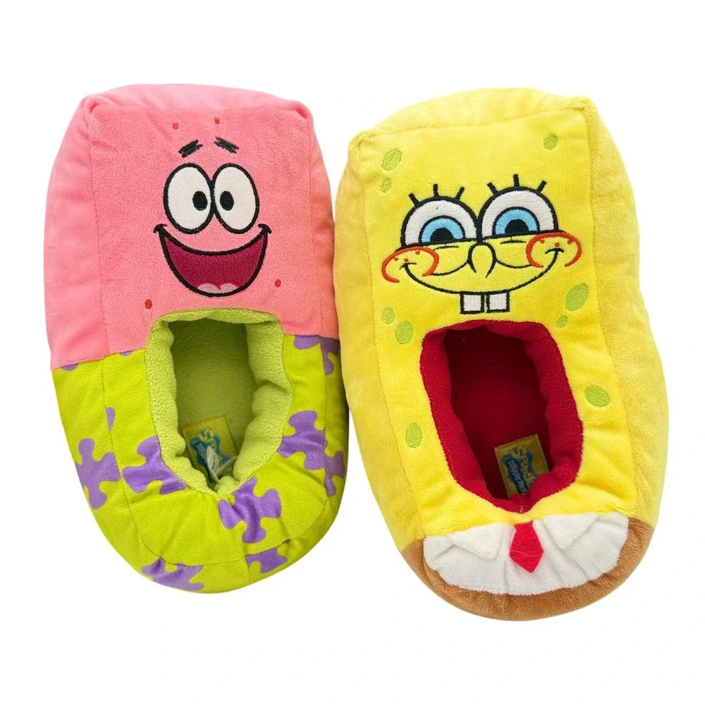 SpongeBob Patrick Slippers Mens 9/10 Yellow Mismatched Plush 90S fun Cozycore